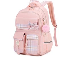 Tanou Schoolrugzak meisjes kinderrugzak, waterdichte rugzak tiener dagrugzak, Kawaii ruitenschooltas voor meisjes van 9-16 jaar met trolleyband