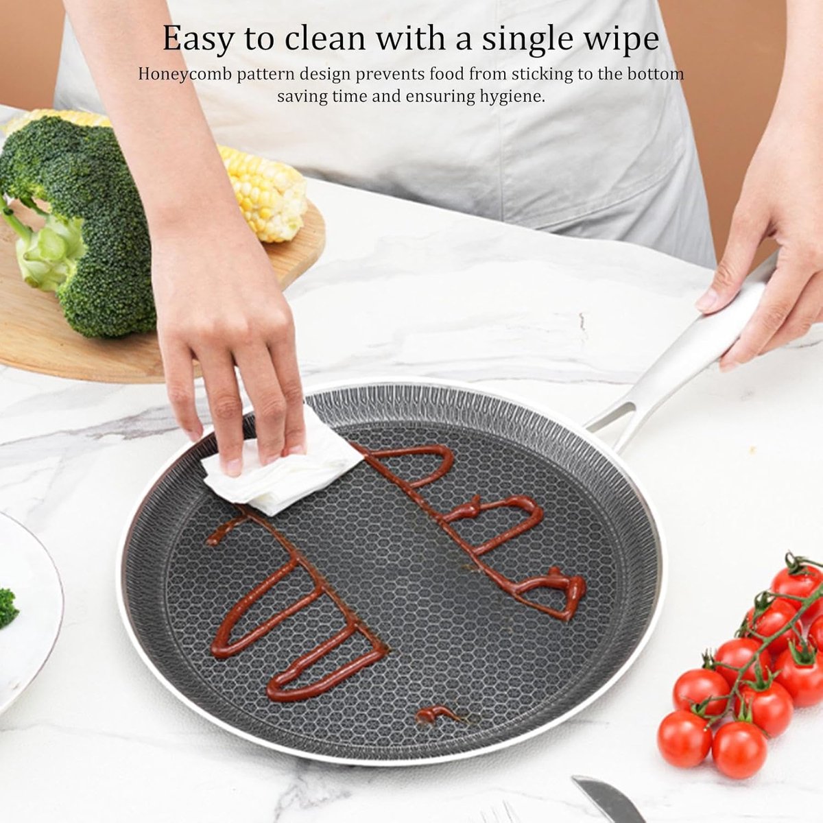 Pannenkoekenpan - Koekenpan plat - Ontbijt koken - Honingraat anti-aanbak - 28 cm - Zilver