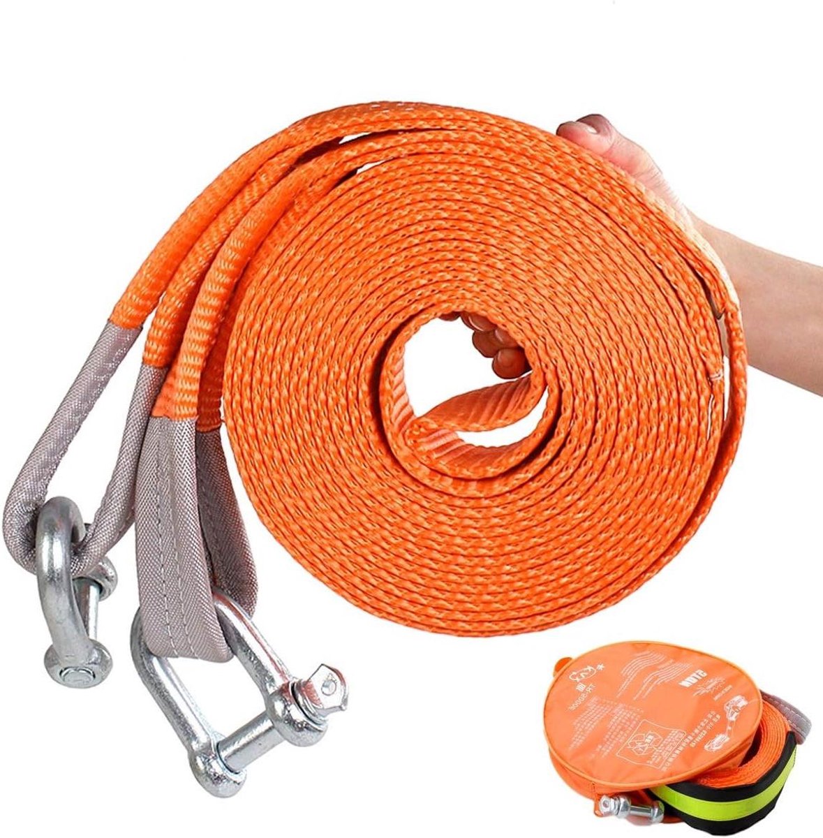 Sleepkabel - Trekkabel - Auto Berging - Hoge Sterkte Polyester - 6 Meter 15 Ton - Oranje