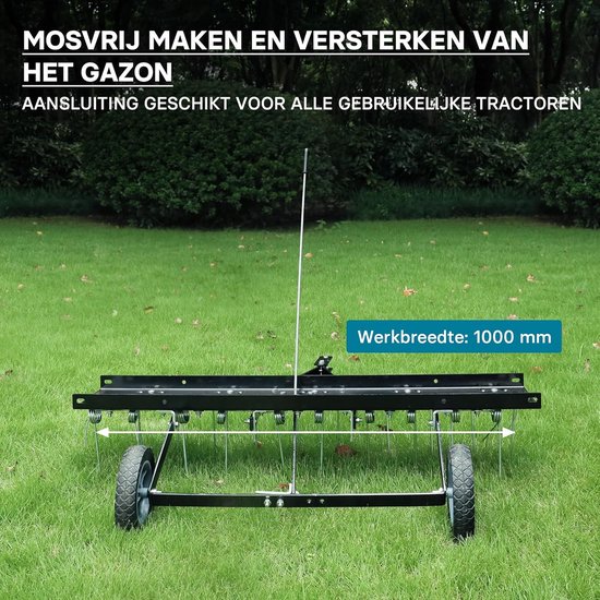 Verticuteerder Voor Zitmaaier - Mosverwijderaar Tuin - Gazon Onderhoud - 100 Cm Werkbreedte - 20 Staalveren - Zwart — afbeelding 3