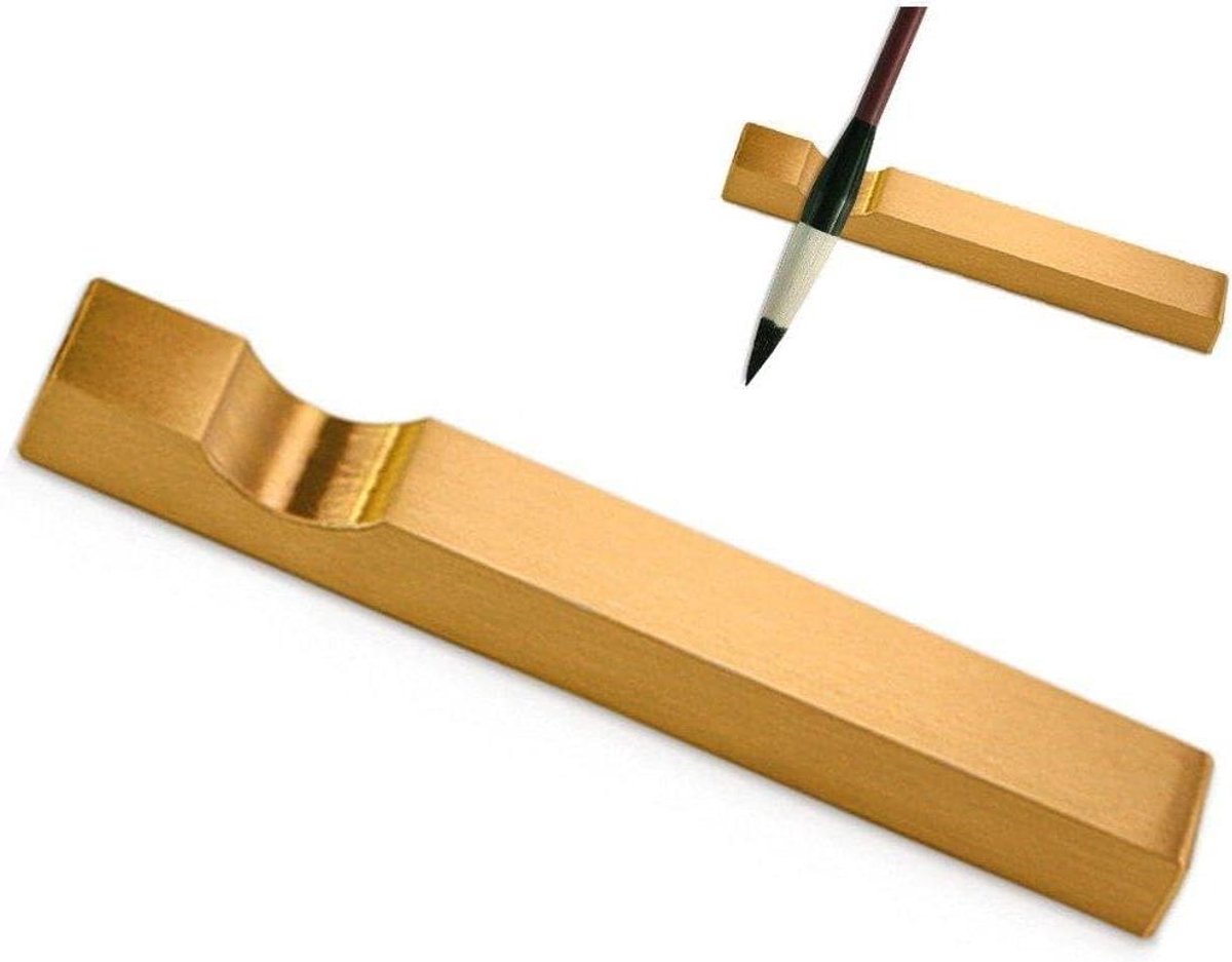 Schrijfborstel Houder - Bureau Ornament - Kantoor Organiseren - Elegant Messing Ontwerp - 12 cm Lengte - Goudkleurig