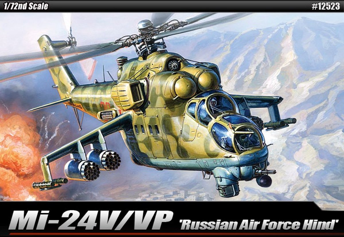 Academy Modelbouwpakket Militaire voertuigen - 12523 Mil Mi-24V/VP Hind - Russische Helikopter Plastic - 1:72 - Modelbouw