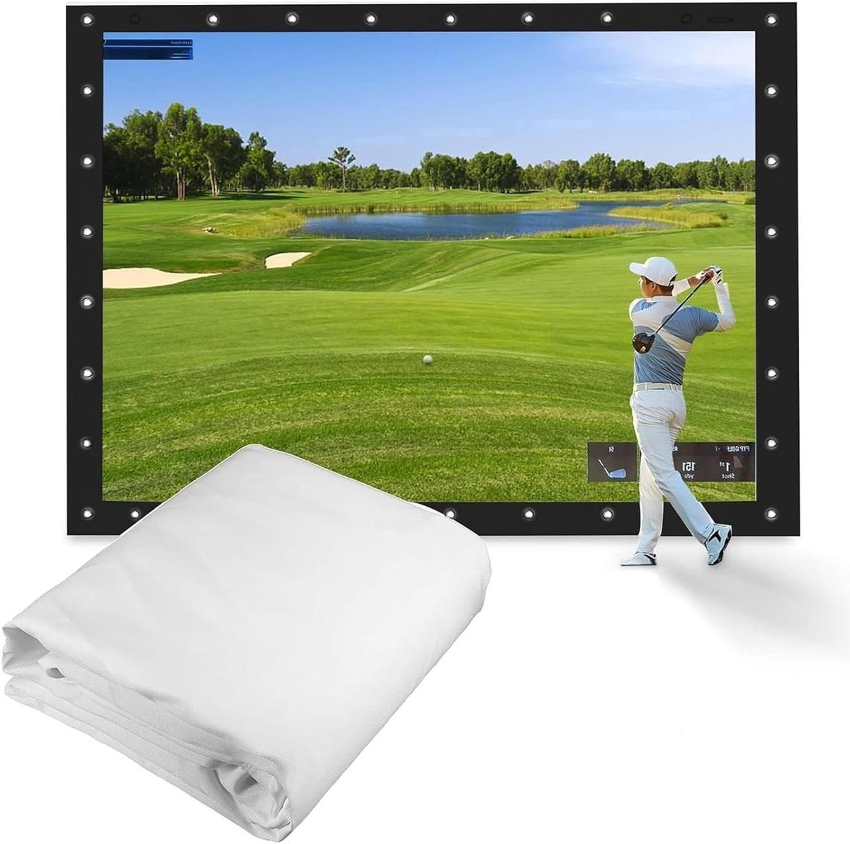 Golf Simulator Scherm - Projectiescherm Golf - Golf Oefenen - Kreuk- en Vlekbestendig - 3x3M - Wit
