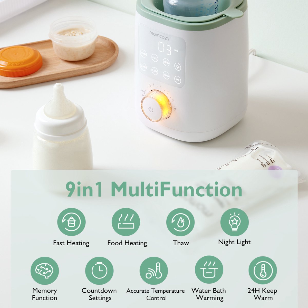 Momcozy MW02 Analoge Flessenverwarmer – Waterbad Verwarming voor Babyfles en Potjes – Met Verlichting & Warmhoudfunctie thumbnail 3