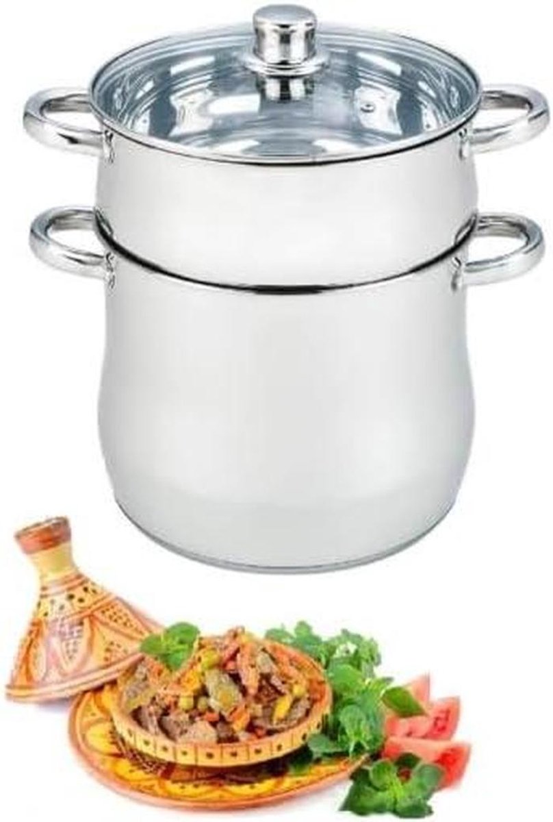 Couscous Pan - Stoommaker Pan - Maaltijden Bereiden - Roestvrij Staal - 8 Liter - Zilver