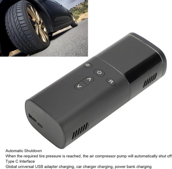 Portable Tire Pump Type C Rechargeable Electric Bicycle Pump Mini Tire Air Pump with LED Light for Car Bike Motorcycle — afbeelding 3
