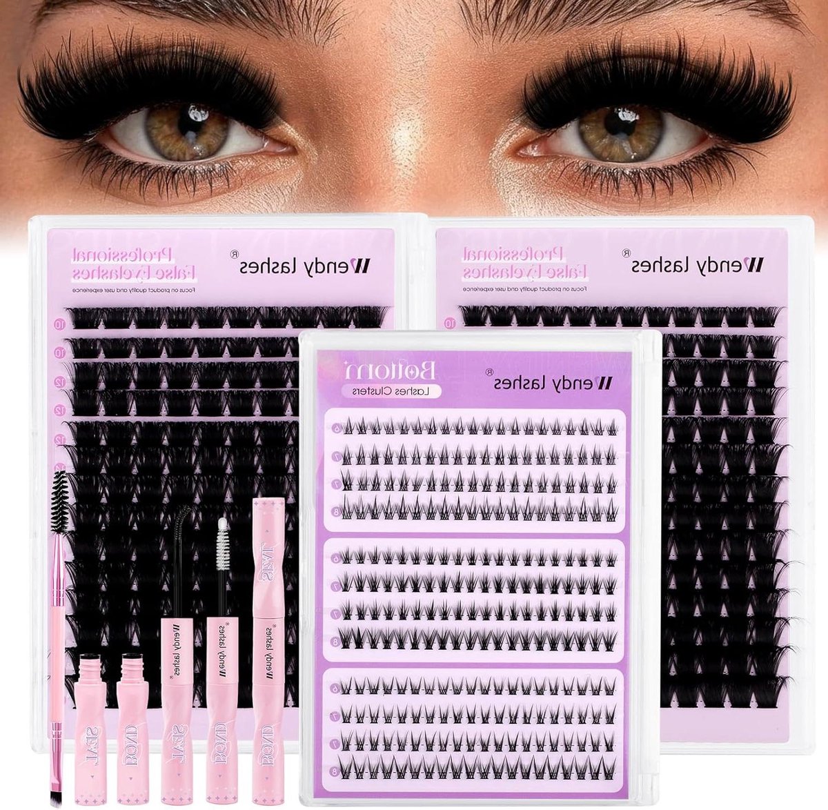 Wimperextensie Set - Cluster Wimperextensies - Zelf Wimperextensies Aanbrengen - Compleet DIY Pakket - MIX 10-18mm - Zwart