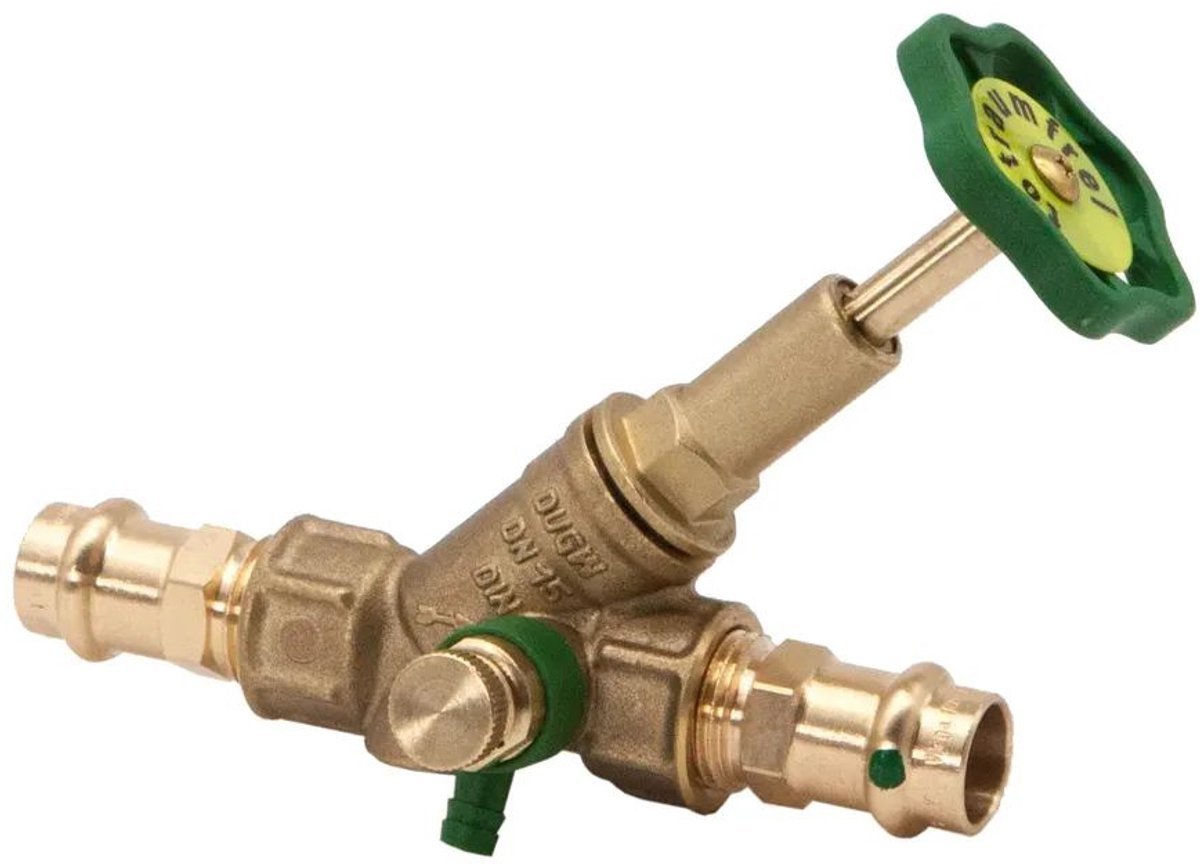 Schlösser Armaturen JS Vrijstroomventiel, met persaansluiting (binnendraad), met aftapping, met stijgende spindel, DN15, persdiameter 15mm, DVGW gekeurd, 0015181500001