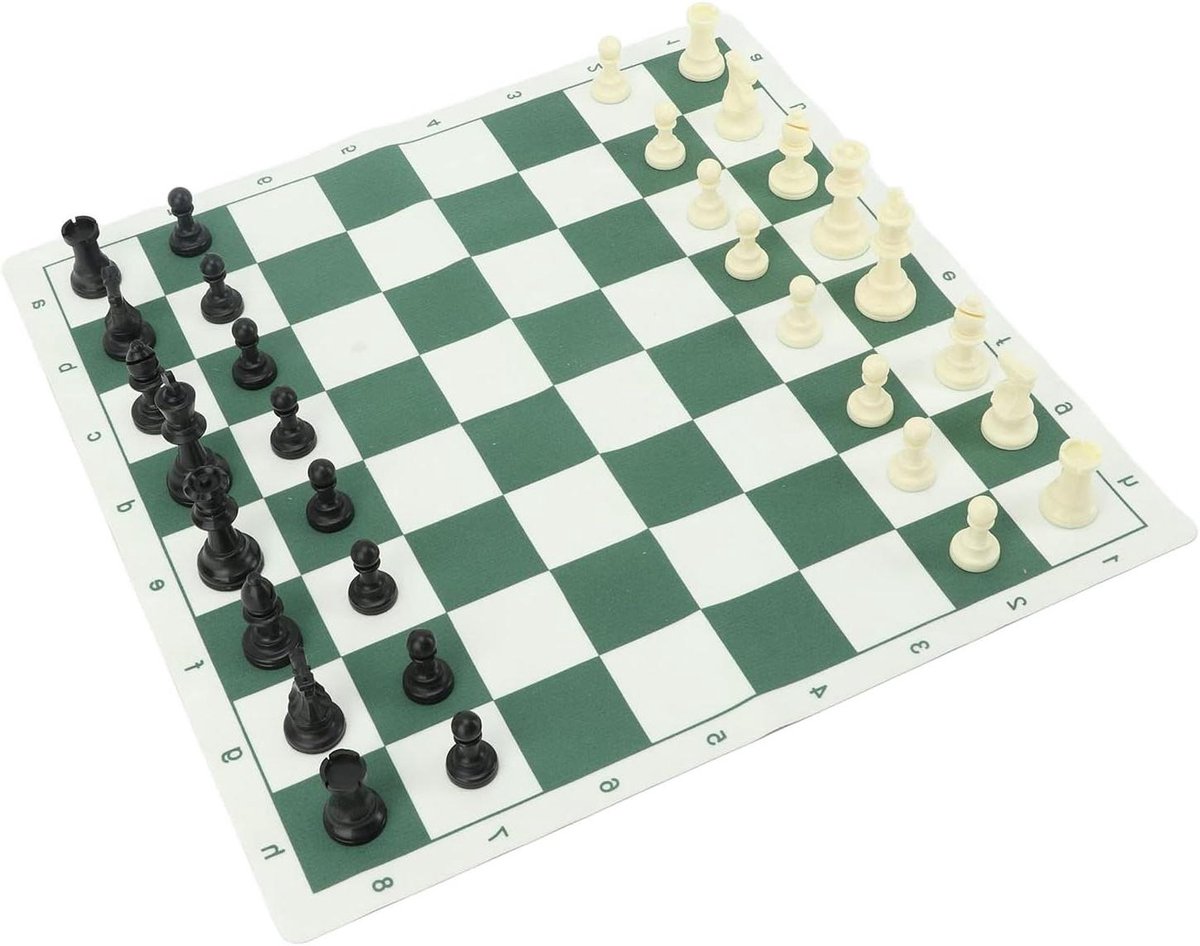 Syrisora Schaakspel, 32 Plastic Schaakstukken met PU-leren Schaakbord, Antislip Onderkant, voor Kinderen en Volwassenen, Inclusief Opbergtas