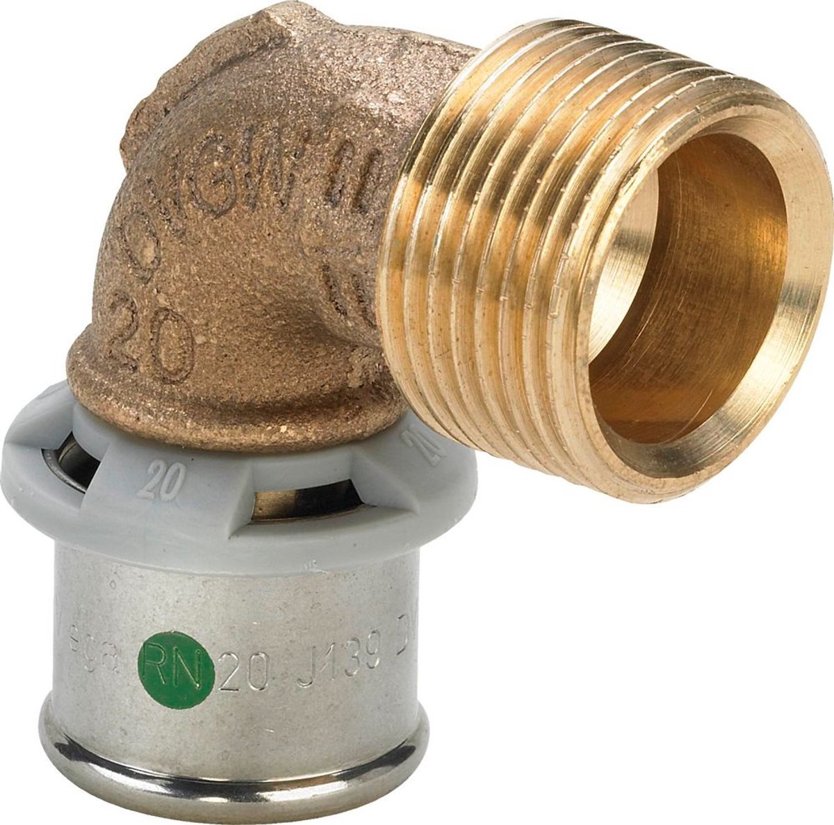 Viega Sanfix Fosta Sanfix P-overgangsbocht 90 graden, d 20mm, R 1/2 roodkoper Model 2114, 302894