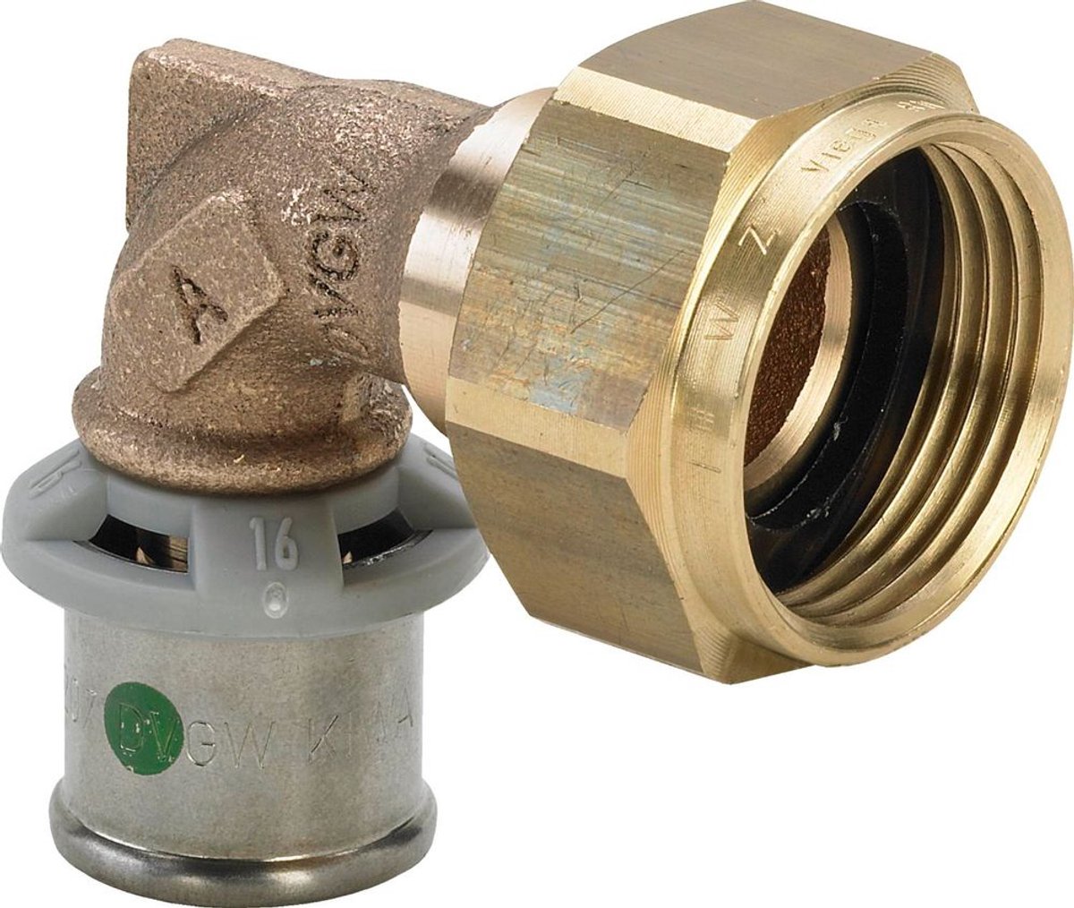 Viega Sanfix Fosta Sanfix P-aansluitkoppeling 90 graden, d 16mm, G 1/2 roodkoper model 2155, 457969