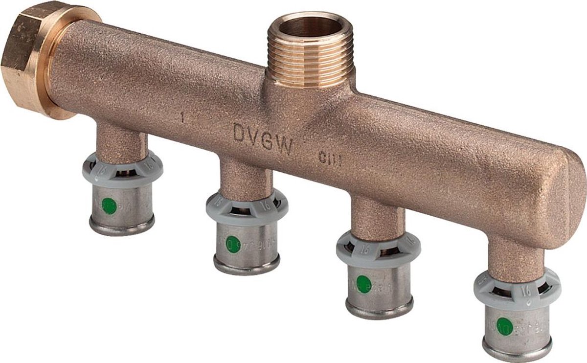 Viega Sanfix Fosta Sanfix P-Verdeelstuk, d 16mm, G 3/4, n 4 roodkoper Model 2126.05, 309268