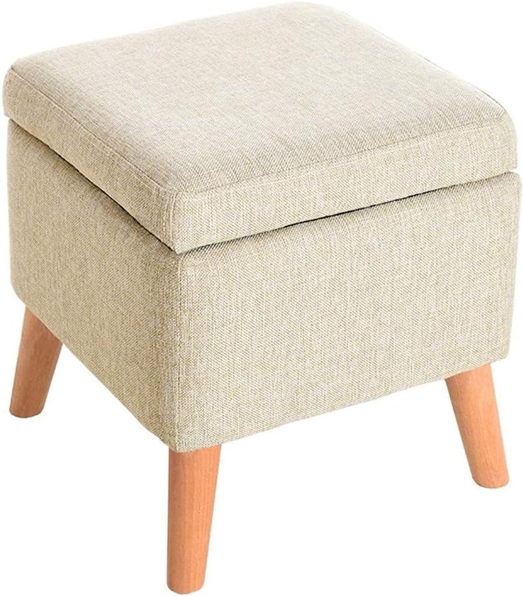 Poef met Opslag - Voetenbank Kruk - Extra Zitten - Verborgen Opbergruimte - 40x40x42cm - Blauw