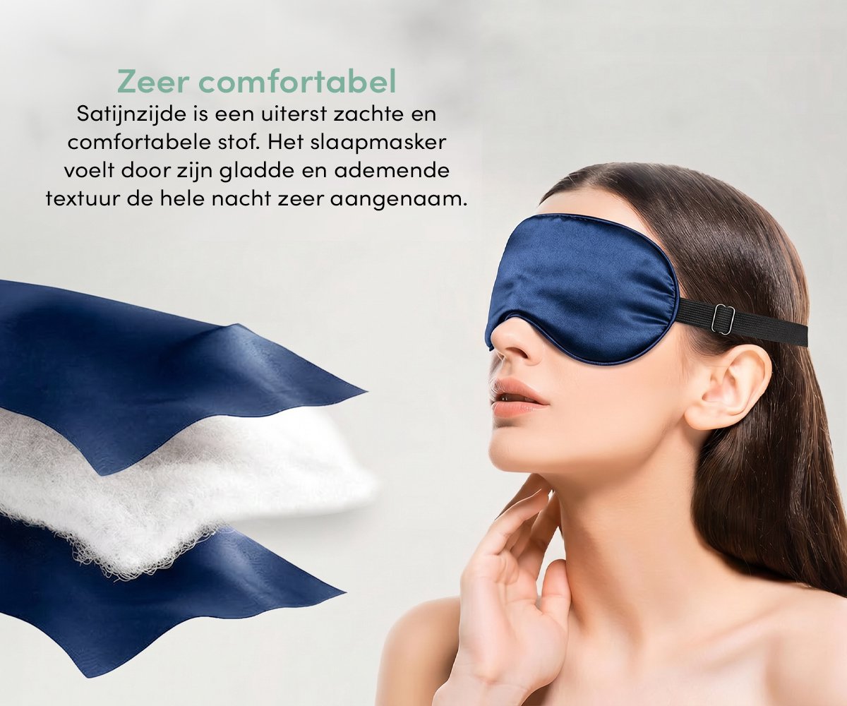Loti Premium Zijden Slaapmasker + Opbergzakje - 100% Verduisterend Oogmasker - Verstelbaar - Blinddoek - Zijdezacht - Anti-Rimpel – Eye Mask – Sleep Mask – Blauw — afbeelding 6