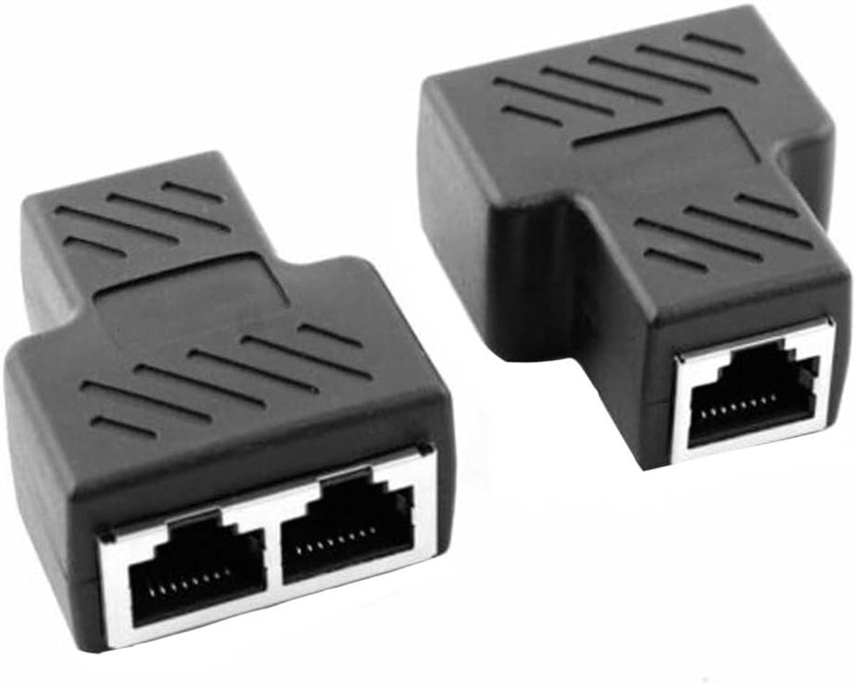 Netwerkkabel Splitter - LAN Adapter - Netwerk Delen - Twee Poorten - 2 Stuks - Zwart
