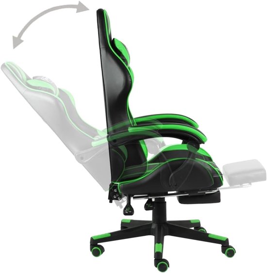 Racestoel met voetensteun - Gamestoel race - Comfortabel gamen - Volledig liggende positie - 62x69x130 cm - Zwart groen — afbeelding 3