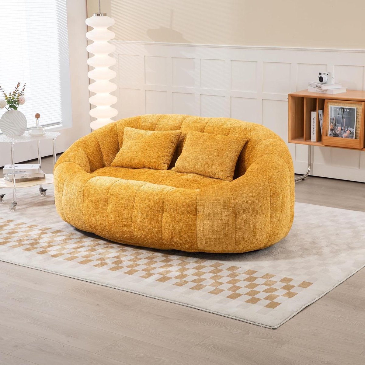 Zitzak Sofa - Loungestoel Luie Bank - Ontspannen Zitten - Met Rugsteun - 150x95x63cm - Geel