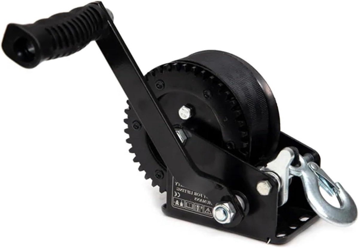 Handmatige Lier - Handlier Singelband - Boot Laden Slepen - Antislip Handvat - 1200 LBS Capaciteit - Zwart