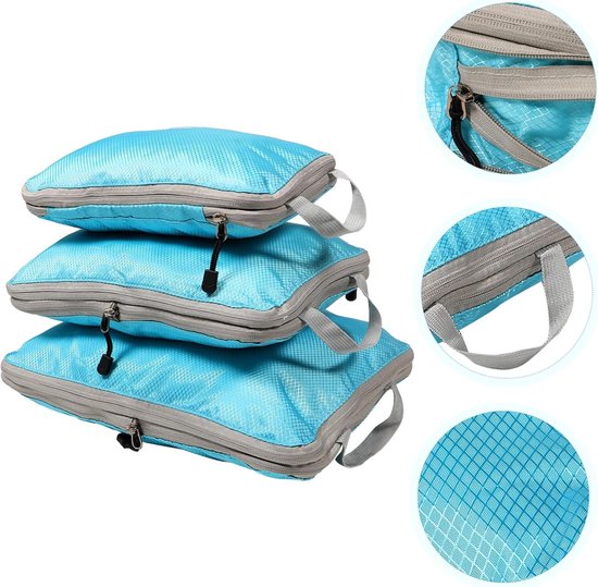 Reis Opbergzakken - Koffer Organizers - Kleding Opbergen - Compressie Systeem - 3 Stuks Set - Hemelsblauw — afbeelding 5