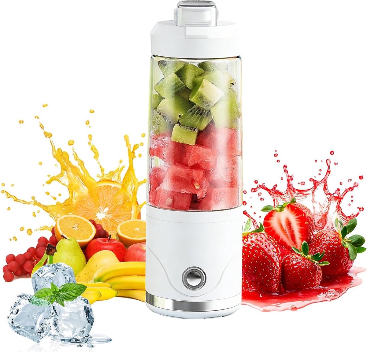 Draagbare Blender - Smoothiebeker - Verse Drankjes Maken - 6 RVS Bladen - 650ml - Wit