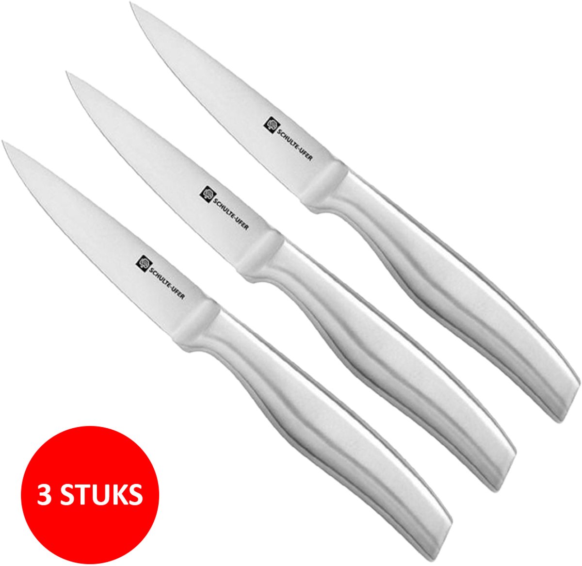 Schulte-Ufer Pro Series Schilmessen 9 cm - 3 Stuks - RVS Schilmes - Keukenmes voor Fruit & Groenten - Ergonomisch Handvat - Vlijmscherp
