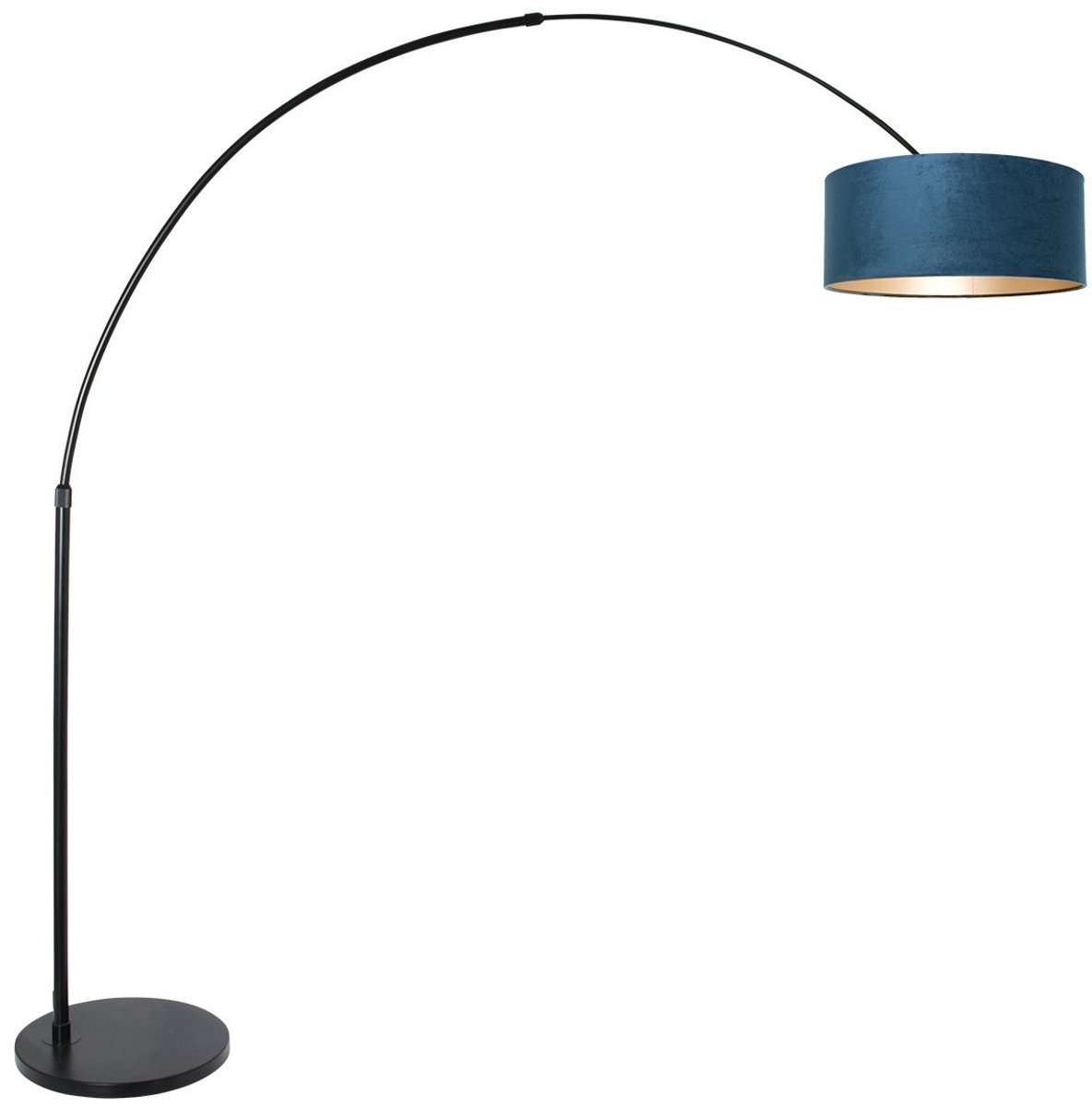 Zwarte Vloerlamp Booglamp Sparkled Light 8242ZW met Blauw Velours Kap, Metaal en Textiel,