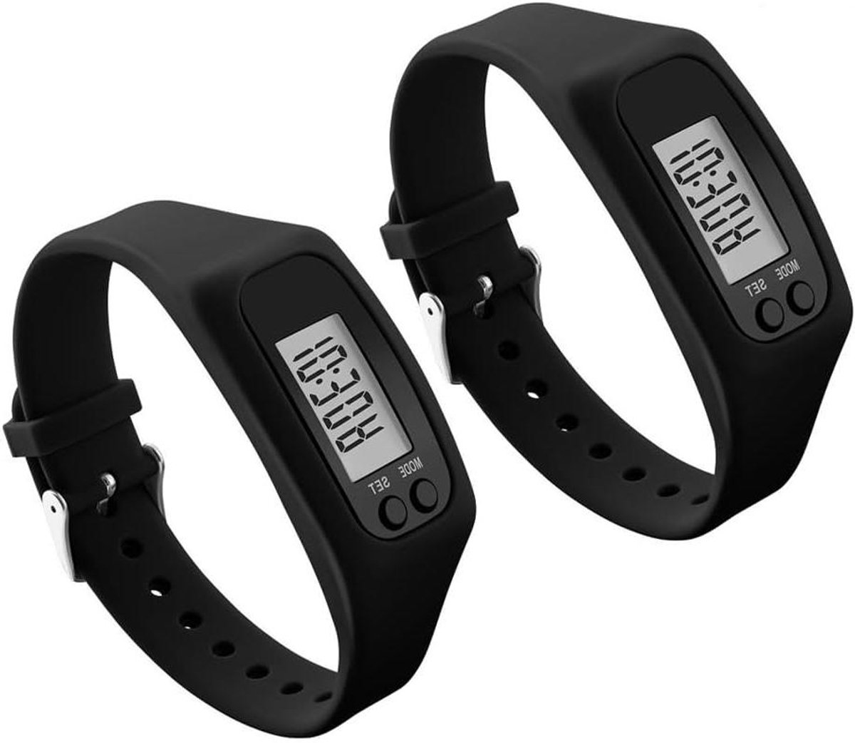 Activiteitstracker Set - Stappenteller Horloge - Fitness Bijhouden - Helder LCD Scherm - 2 Stuks - Zwart