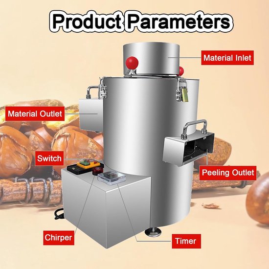 Automatische Kastanje Schilmachine - Schilapparaat Kastanjes - Snel Kastanjes Verwerken - Hoge Capaciteit 100 kg/u - 550W - Zilver — afbeelding 2