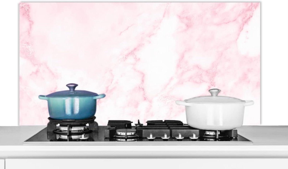 Keuken Spatscherm Spatwand Kookplaat Keuken Beschermen Marmerlook Abstract 120x60 cm Wit Roze