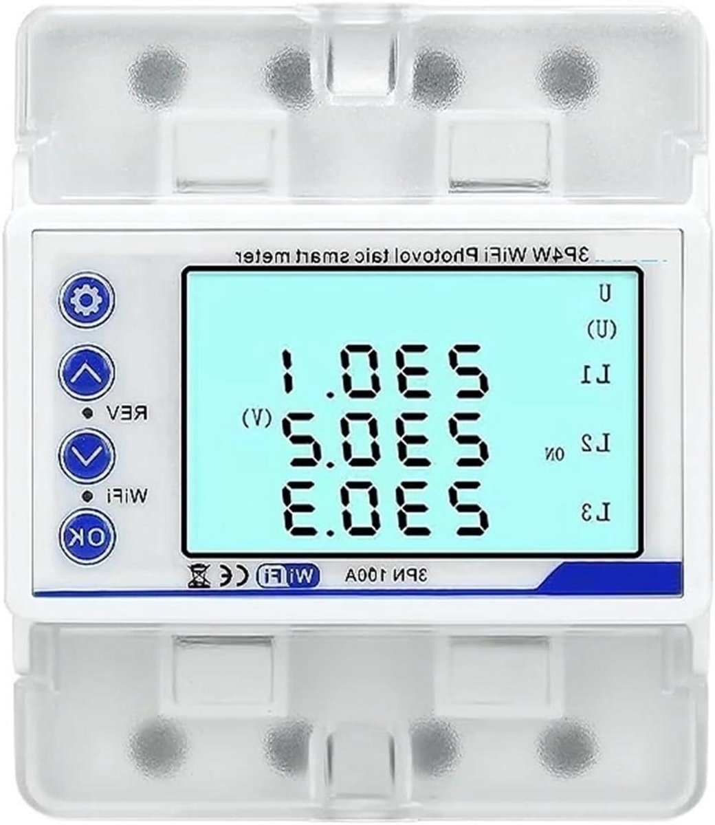Slimme Energieteller - kWh Meter - Energie Verbruik - Bidirectionele Meting - 100 Ampère - Wit