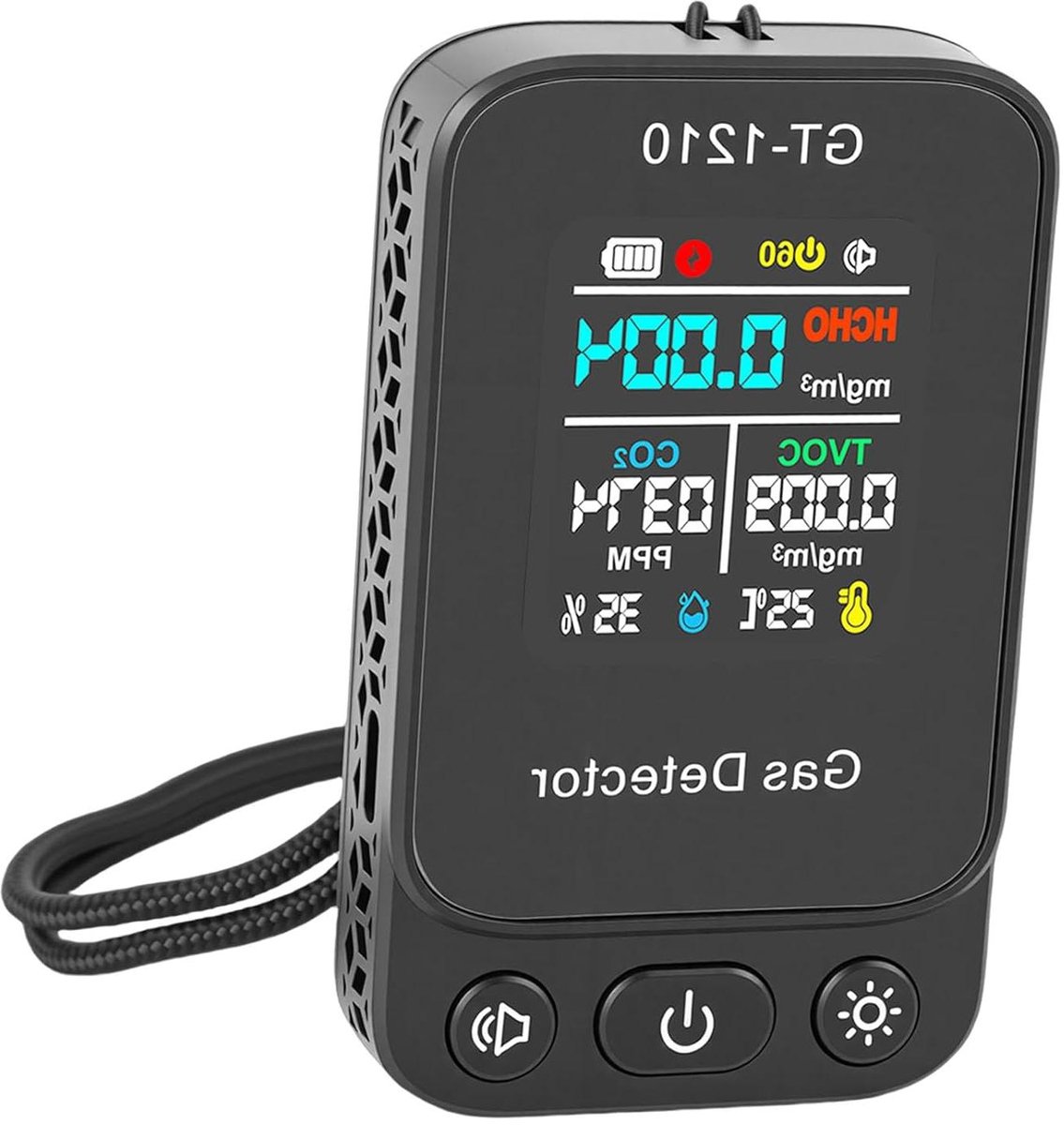 Luchtkwaliteitstester - Binnenhuis monitor - Gezondheid bewaken - 5-in-1 meting - 750mAh batterij - Zwart