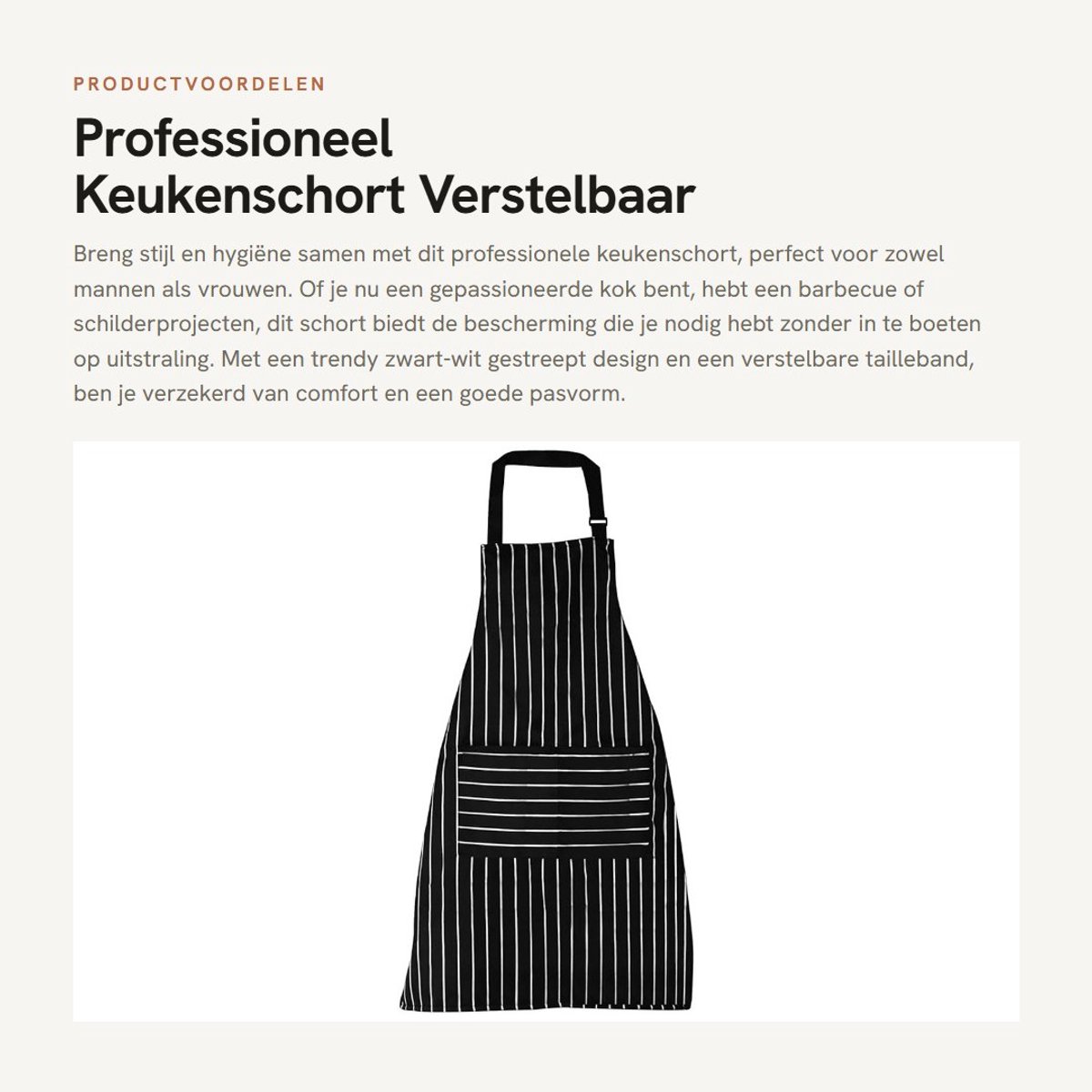 Dailygoods- Keukenschort Professioneel - Verstelbaar Slabschort - 2 Ruime Zakken - Zwart/Wit Gestreept - Geschikt voor Koks - Lange Lengte - Kookschort