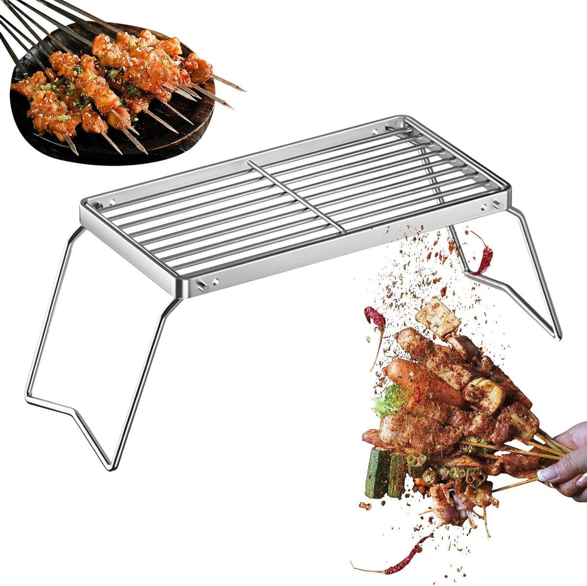 Opvouwbare Campinggrill - Compact Grillrooster - Buiten Koken - Tweevoudig Gebruik - 30x16 cm - Zilver