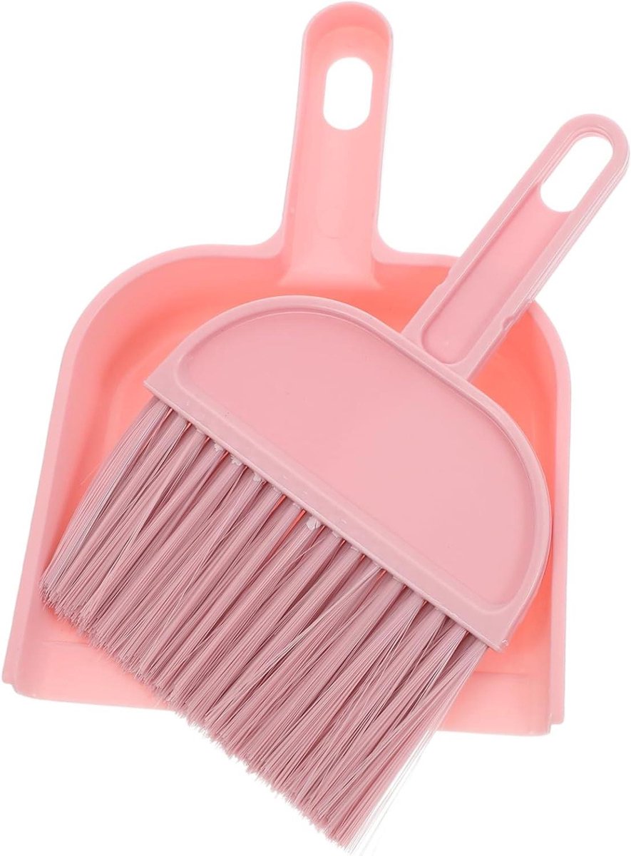 Mini Bezem Stoffer - Kleine Schoonmaakset - Snel Opruimen - Compact Ontwerp - 20.5cm Lengte - Roze
