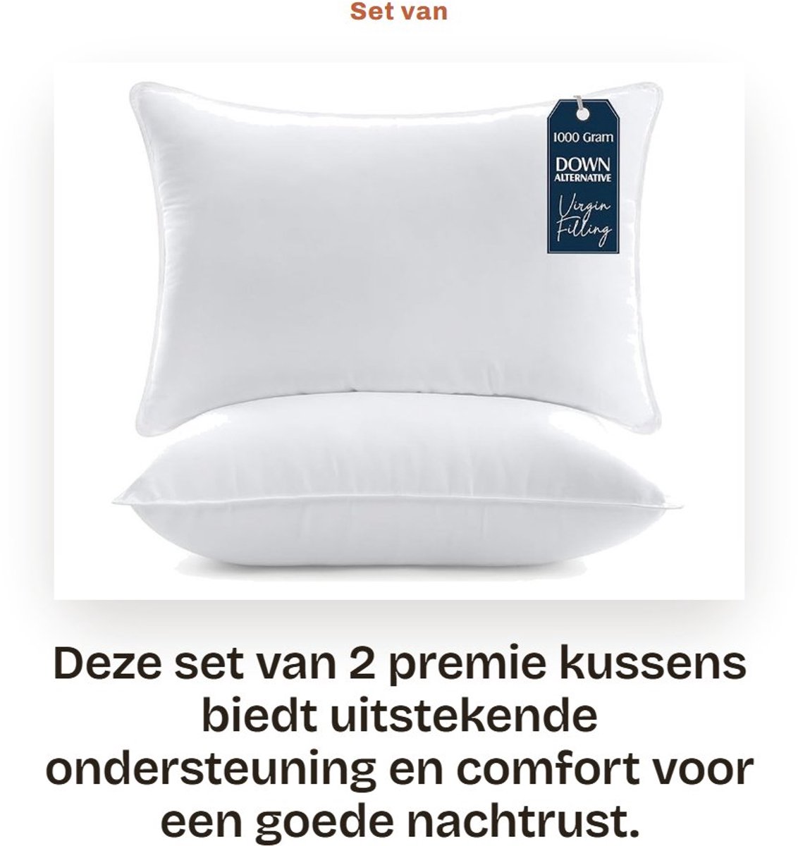 Dailygoods- Beddenkussen Set van 2 - 50 x 70 cm - Holle Vezelvulling - Ademend - Gewatteerd - Ondersteuning voor Hoofd/Nek - Hoofdkussen