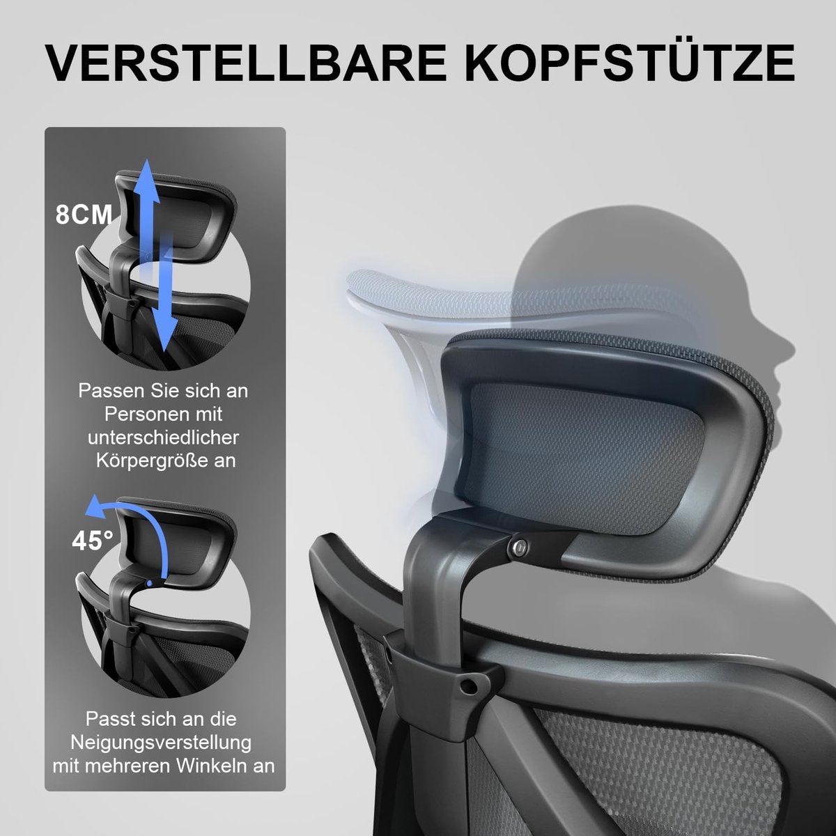 Ergonomische Bureaustoel – House&Garden ErgoComfort Pro Directiestoel met Verstelbare Lendensteun, Hoofdsteun & Armleuningen, Ademend Mesh, Kantelfunctie, Tot 150 kg Belastbaar, Gaming & Kantoorstoel Zwart