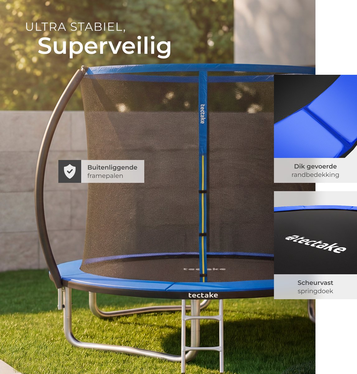 tectake® Trampoline met Veiligheidsnet en Trap - 244 cm - Veilig en Stevig - Voor buiten - Tuintrampoline - Fitnesstraining - Kindertrampoline — afbeelding 5
