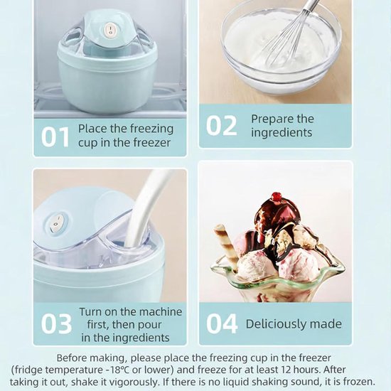 IJsmachine voor thuis - Dessertmaker Snel - Desserts Maken - Snelvrieskom - 500 ml - Wit — afbeelding 5