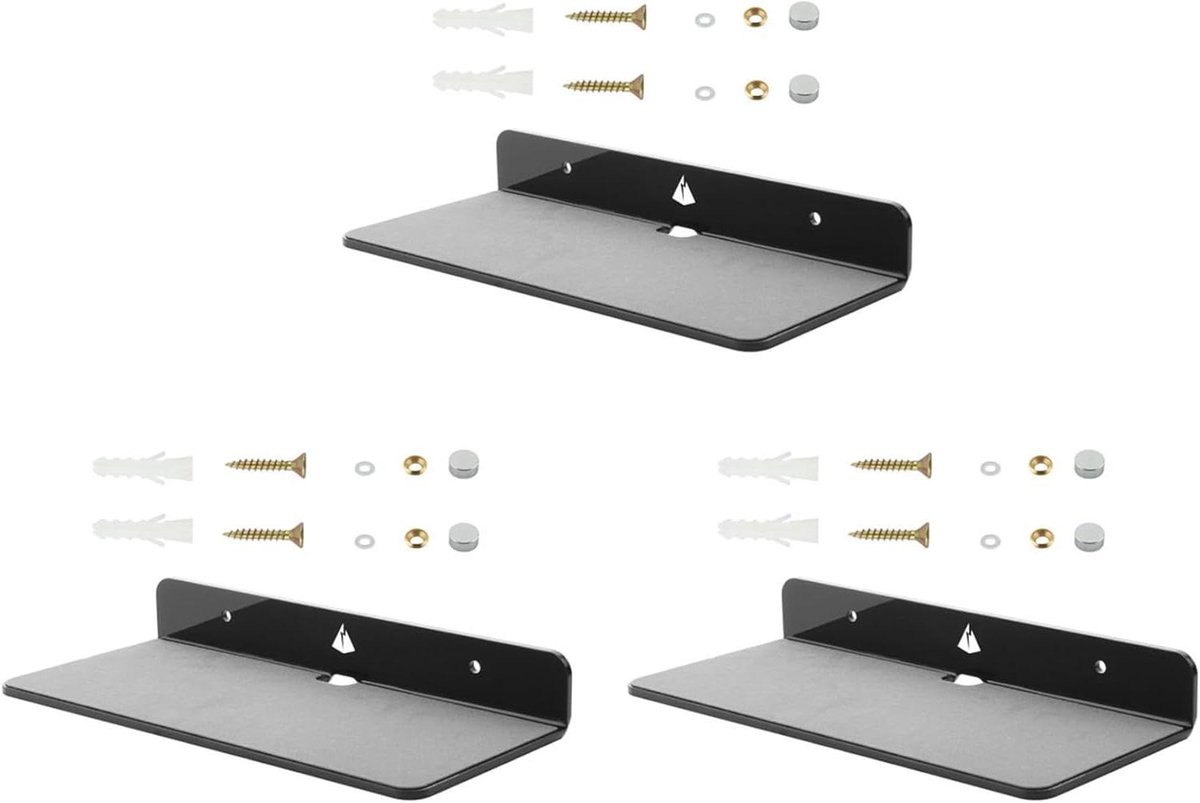 3X Wandplank Luidsprekerstandaard, Acryl Wandmontage Displayplank voor Bluetooth-Luidspreker, Webcam, Mobiele Telefoons, Zwart