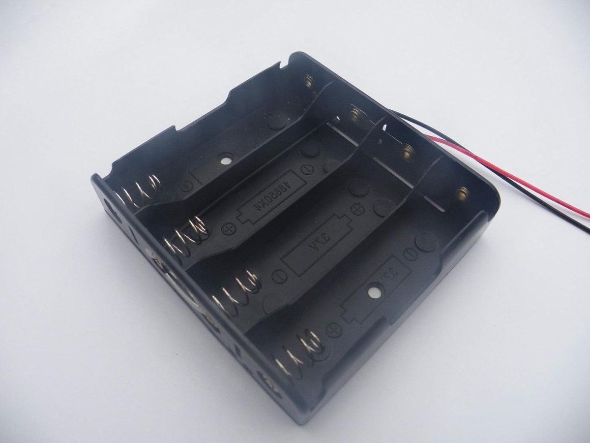 Batterij Houder - Batterij Opslag - Elektronica DIY - Serieel Parallel - 4 Batterijen - Zwart
