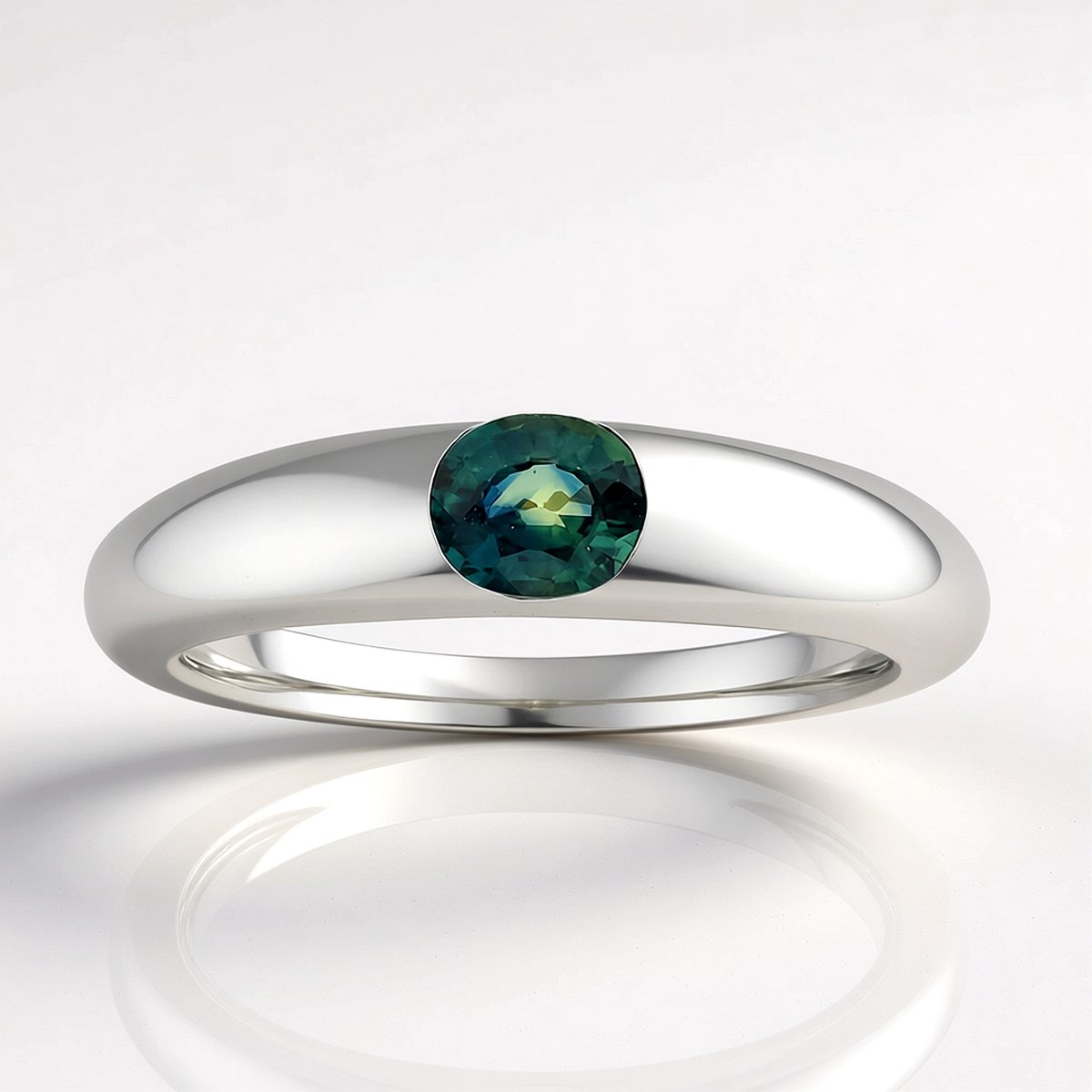 Cavill - Zilveren Ring met Petrolkleurige Saffier 0,407 ct - 925 Sterling Zilver Platina Geplateerd - Ovaal Edelsteen Ringen - Stijlvol & Elegant