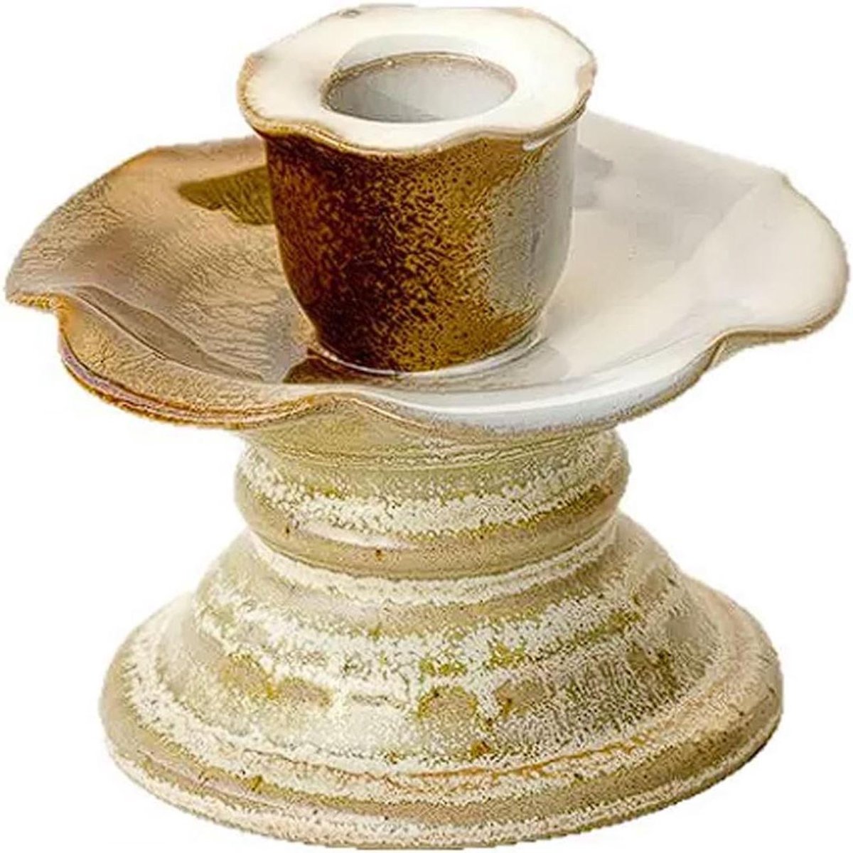 Keramische Kandelaar - Vintage Houder - Decoratief Accent - Handgemaakt Uniek Stuk - 105 x 85 cm - Beige Koffie