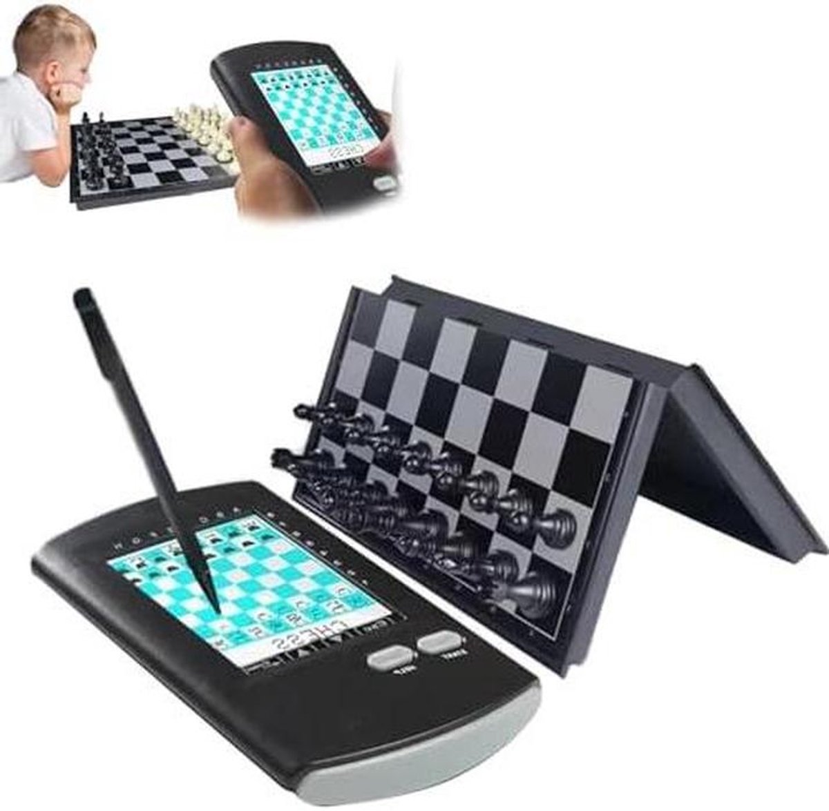Elektronisch Schaakbord - Smart Schakset - Strategisch Denken - Touchscreen Interface - 118x71x25 mm - Zwart