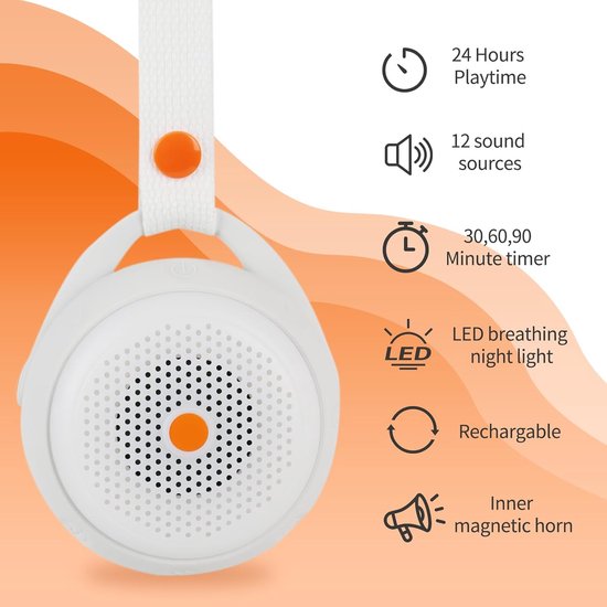Witte Ruis Machine - Slaaphulp Baby - Rustgevend Slapen - 12 Verschillende Geluiden - 8 cm diameter - Wit — afbeelding 3