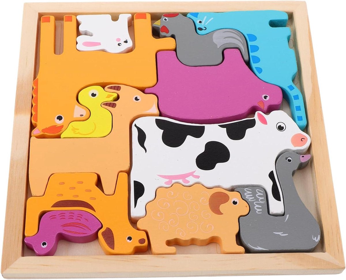 Houten Boerderij Puzzels - Peuter Puzzel - Cognitieve Ontwikkeling - Kindvriendelijk Ontwerp - 7 x 7 Inch - Multi