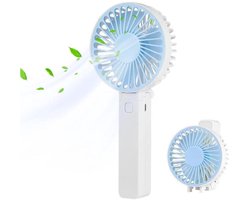 Handventilator - Draagbare Ventilator - Mini Ventilator - USB Oplaadbaar - 3 Standen - Draadloze Tafelventilator - Voor Thuis, Kantoor, Buiten En Reizen - Wit / Blauw
