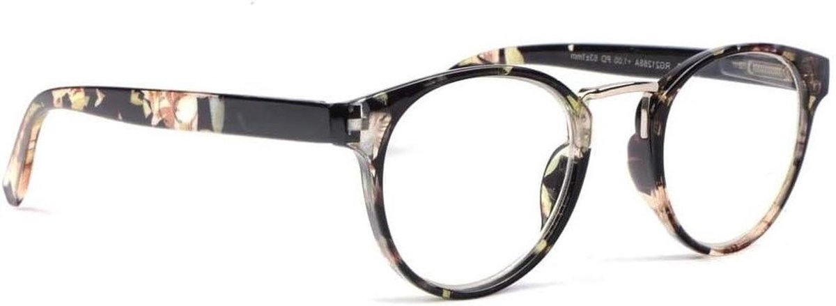 Leesbril Dames - Ronde Bril - Comfortabel Lezen - Bloemen Design - 45 mm Glazen - Zwart