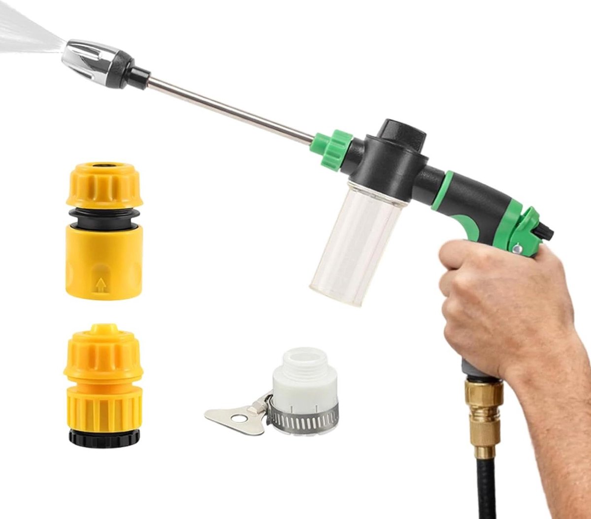 Hogedruk Waterpistool - Slang Sproeier - Buiten Reinigen - Verstelbaar Straalmondstuk - 41 cm Lengte - Groen