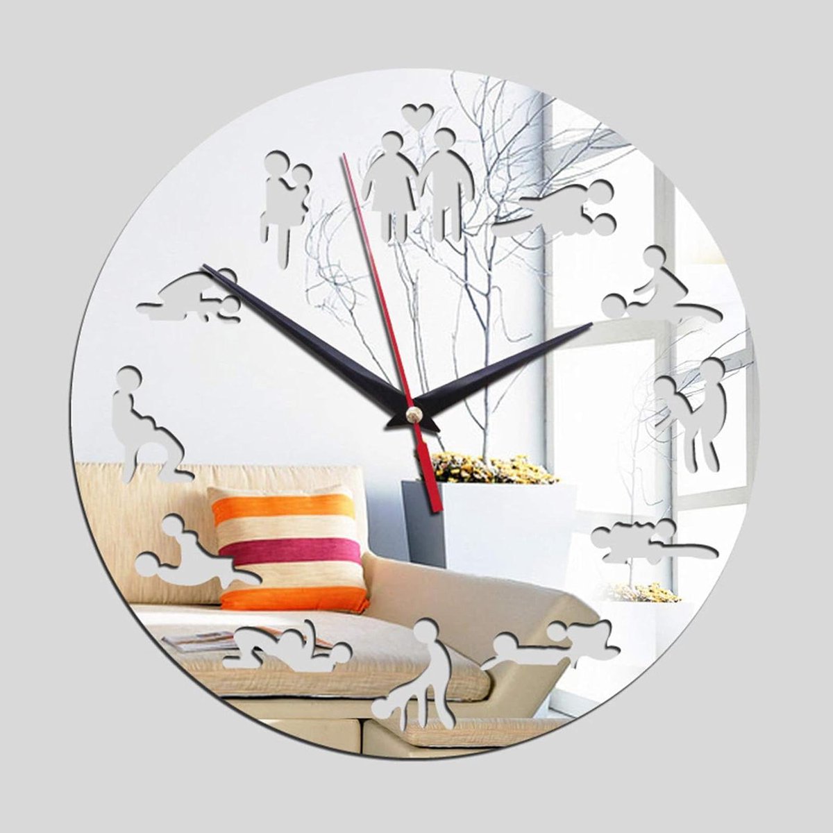 Muurklok - Spiegel Klok - Woonkamer Decoratie - Stille Uurwerk - Verstelbaar - Zilver