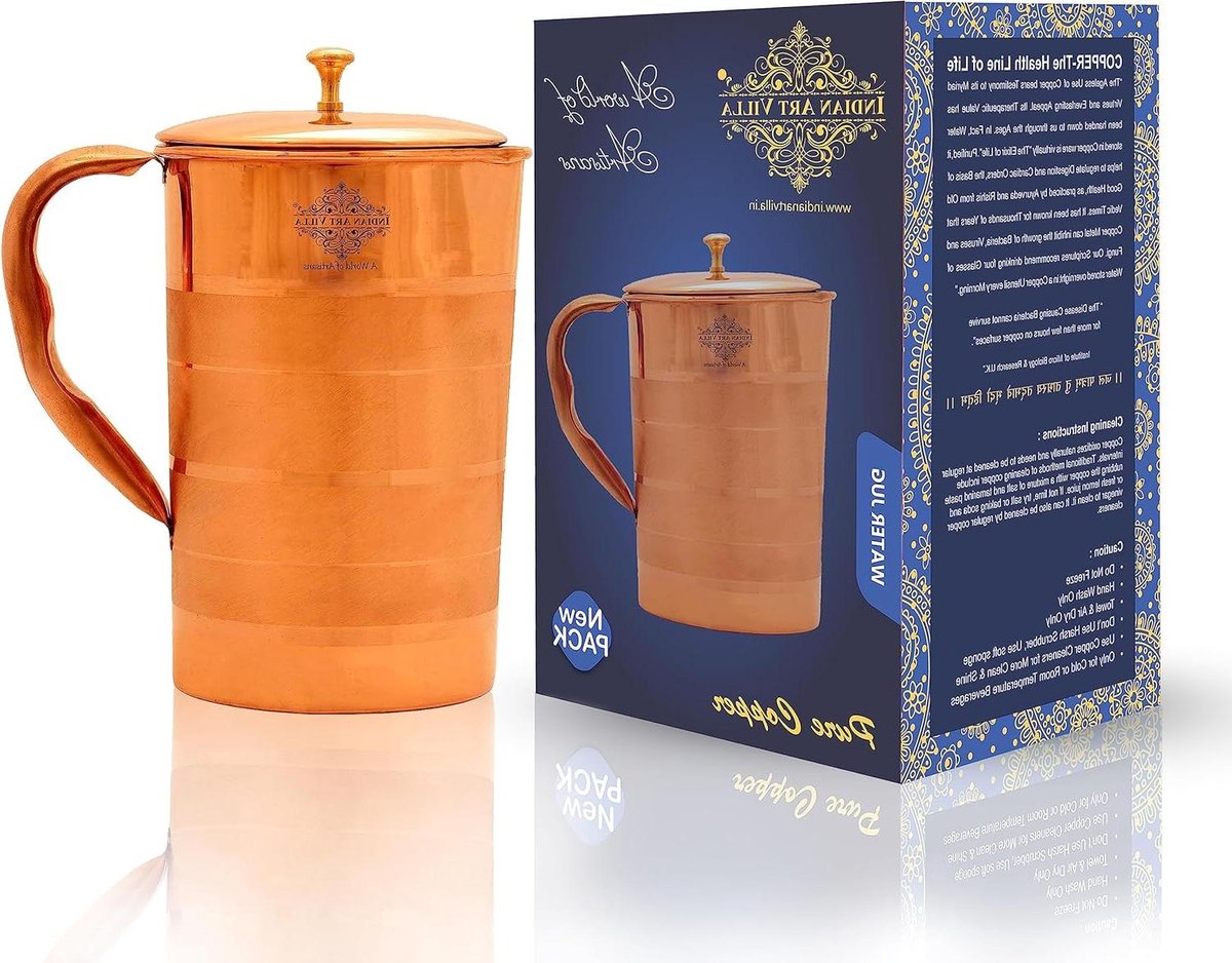 Koperen Kan - Drinkkan Waterkan - Water Serveren - Handgemaakt Ambachtelijk - 964ml Capaciteit - Luxe Voering